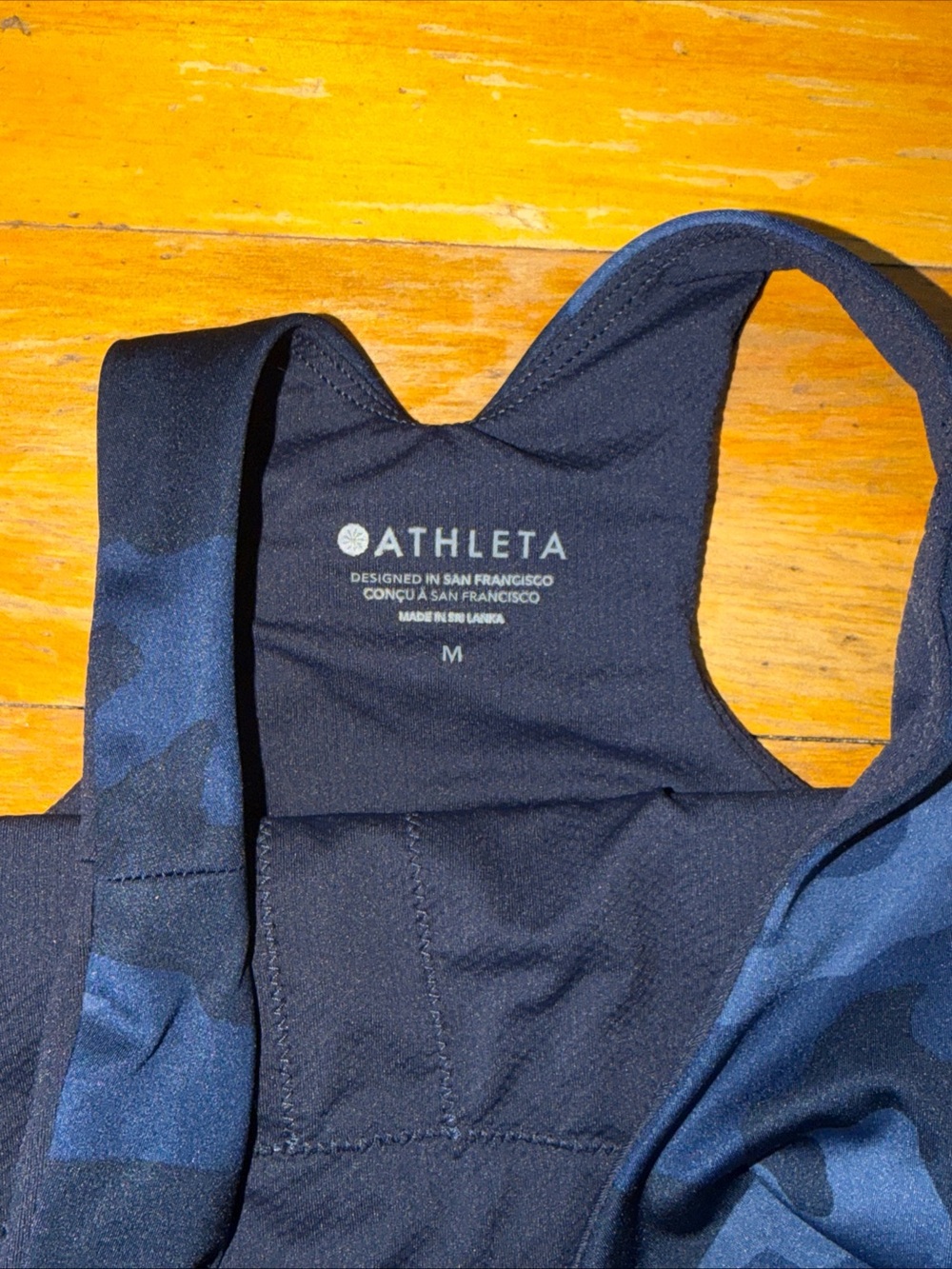 Athleta Blue Camouflage Racerback Tank Activewear Sz M (no padding) - Picture 4 of 7